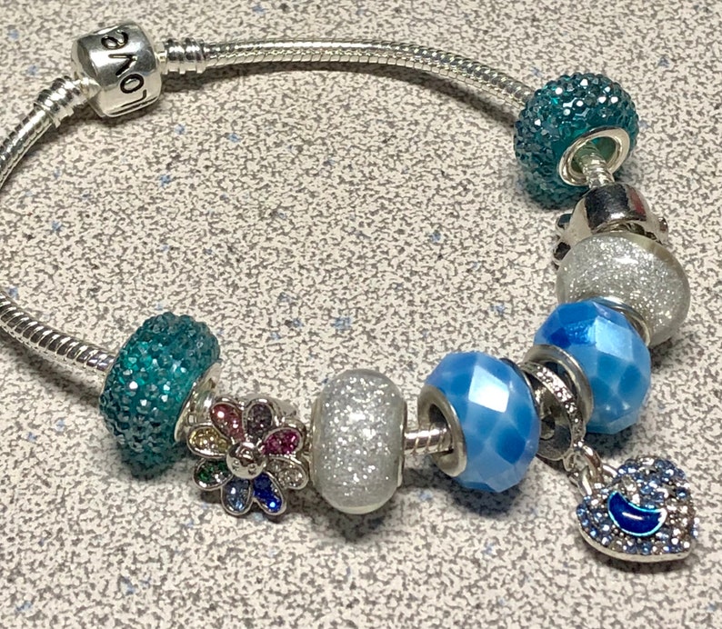 Pandora Like Charm Bracelet. Blues Love You to the Moon and Etsy