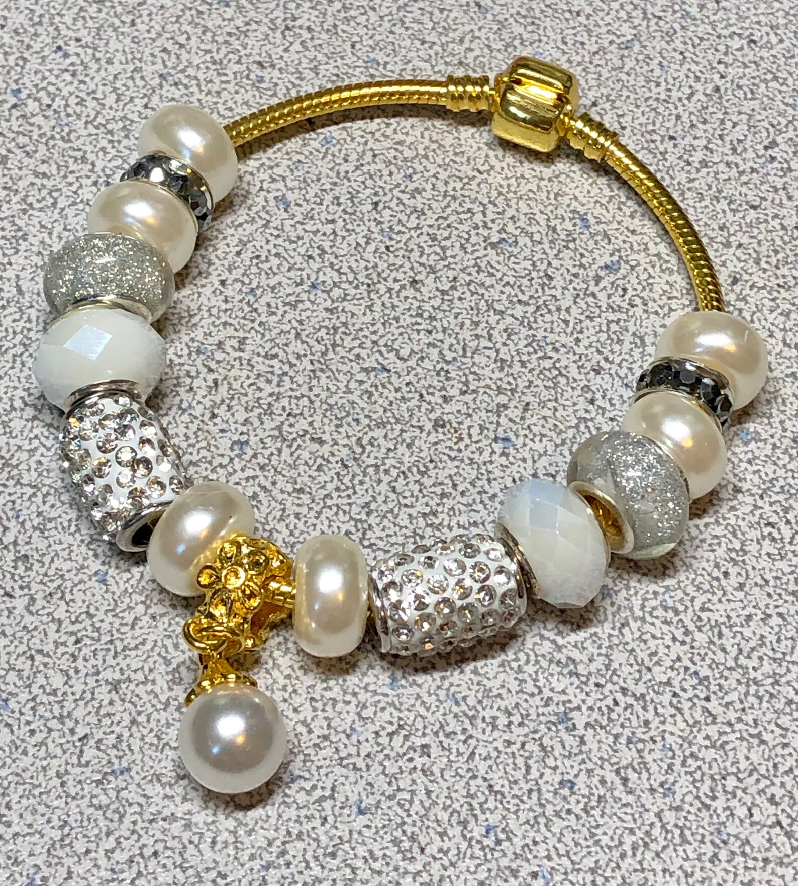 Plus Size Beauty Charm Bracelet Pandora Like. Pearl and Gold Etsy