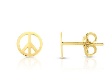 14K Solid Gold SCREW BACK14K Solid Gold Tiny Peace Sign Stud Earrings