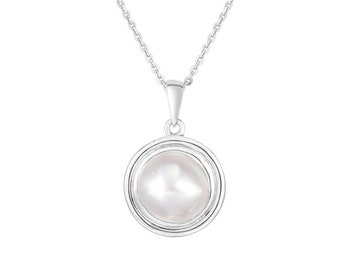Womens 925 Sterling Silber 17" Süßwasser Perle Halskette mit Frühling Ring Verschluss