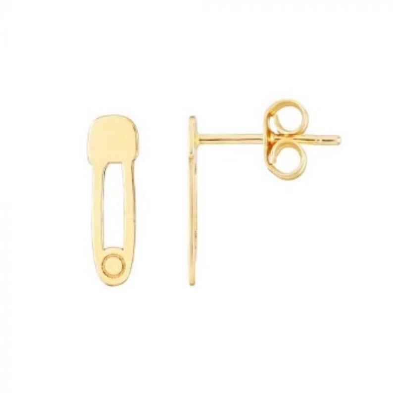14K Gold Polished Safety Pin Stud Push Back 11.1x3.4mm Earring For Women And Girls