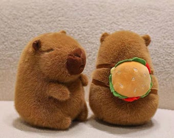 Lindo capibara de peluche con hamburguesa y papas fritas, regalo decorativo para sala de estar, sofá y auto.