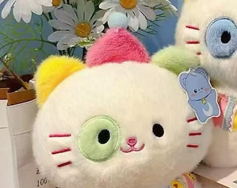 Peluche de gato colorido, regalo decorativo para sala de estar, sofá y coche.