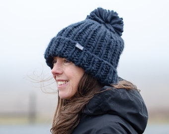 Navy Blue Ribbed Knit Hipster Slouchy Beanie Soft and Comfy Sweater Knit Hat Kids Toque