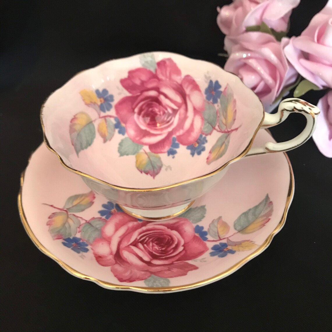 Paragon cabbage Rose Baby Pink gold Tea cup and saucer set Etsy