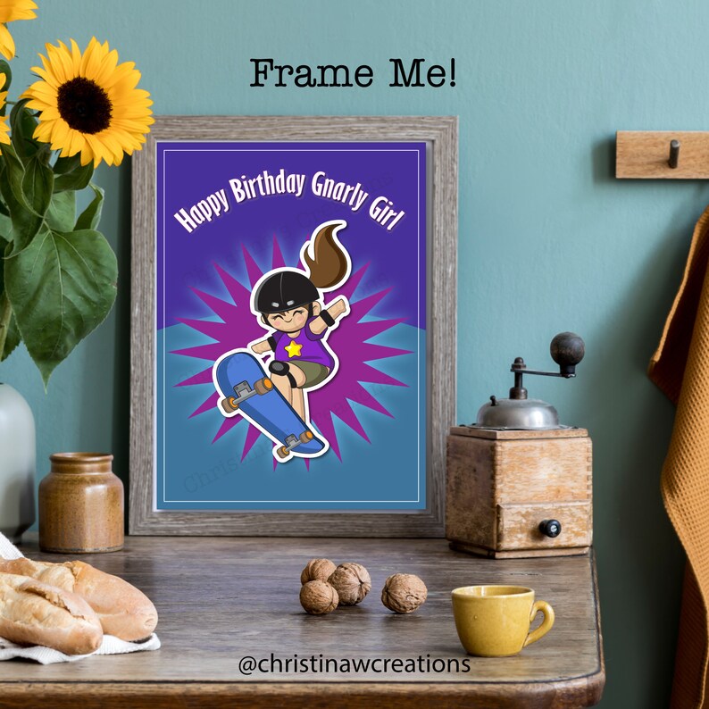 Cute Skateboard Birthday Card Girl Skateboarder Gift Etsy