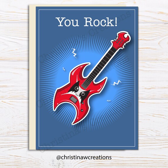 Carte De Guitare Mignonne Vous Rock Anniversaire Etsy