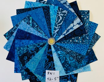 42  5” Batik Charm Squares  blue   WASHED, preshrunk BW 1