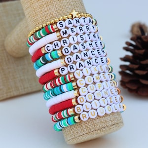Holiday Personalized Bracelet, Beaded Bracelet, Heishi Bracelet, Custom Gifts, Initial Bracelets, Christmas Gift Bracelet
