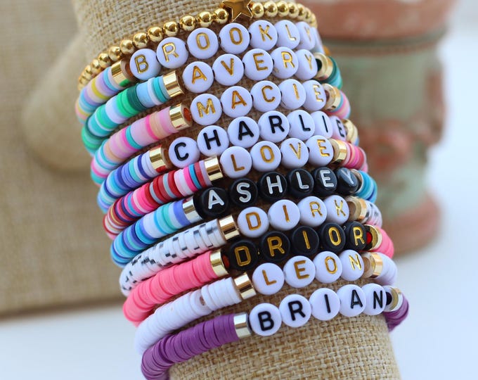Heishi Bracelet | Personalized Name Bracelet | Custom Name Beaded Bracelet | Gift for Her | Clay Bead Bracelet