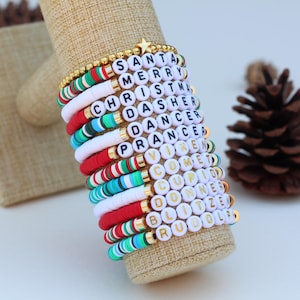 Custom Heishi Bead Bracelet | Personalized Christmas Gift | Unique Holiday Jewelry with Name, Initials, or Special Word | Handmade Bracelet