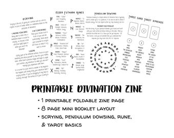 Divination Pocket Guide | Printable Foldable Zine | Tarot, Runes, Scrying, Pendulum Dowsing | Digital Download