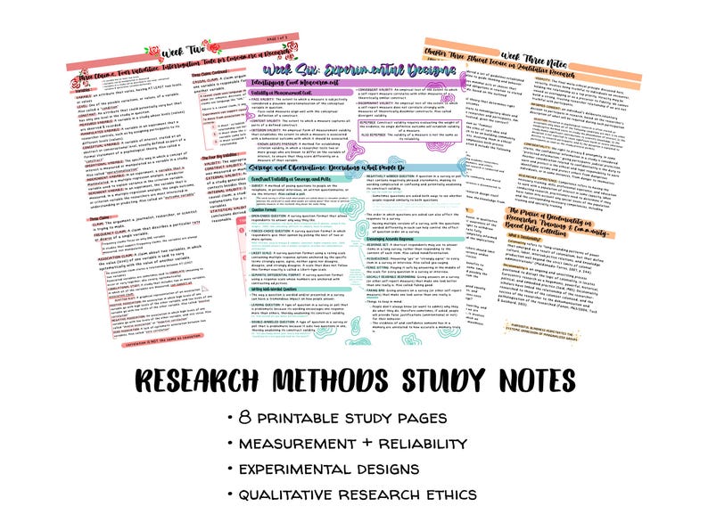 Research Methods Study Notes Bundle | Psychology Statistics Notes | Experimental Design Printable | Digital Download image 1