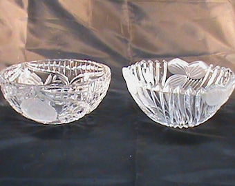 2-Vintage 7 Inch Heavy Glass Beautifully Etched Bowls No Chips No Cracks