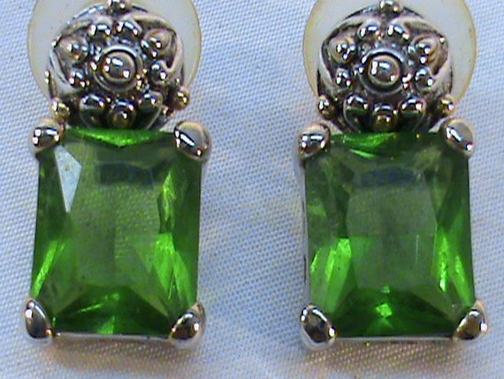 Vintage Pair Designer Signed MX Green Gemstone St… - image 2