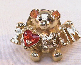 Vintage Jeweled I LOVE MOM Lapel Pin
