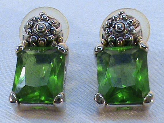 Vintage Pair Designer Signed MX Green Gemstone St… - image 1