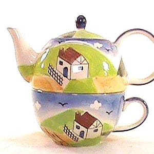 Juego de té apilable vintage de 3 piezas HERMAN DODGE And SONS para 1 tetera y taza. Sin astillas, sin grietas, sin manchas.
