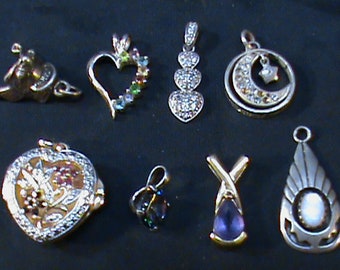 8-Vintage STERLING SILVER Necklace Charms Lockets Gemstones