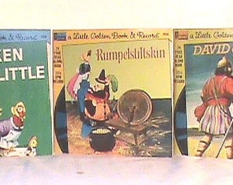 3-Little Golden Books With 45rpm Records- David and Goliath, Chicken Little and Rumplestiltskin