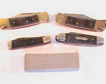 4 Lock Blade Pocket Knives With Sharpening Stone
