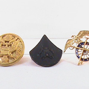 Vintage Brass Button Waterbury Button Co Military Chevron Eagle Sword and Key Pin