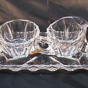 Vintage 24 PBO Lead Crystal Creamer And Open Sugar Bowl On 7 By 4 Inch Tray No Chips No Cracks