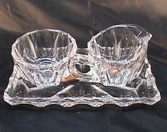 Vintage 24 PBO Lead Crystal Creamer And Open Sugar Bowl On 7 By 4 Inch Tray No Chips No Cracks