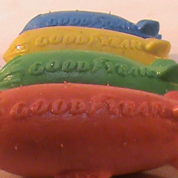 4 Vintage GOODYEAR BLIMP Erasers Red Blue Yellow Green