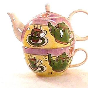 Juego de té apilable vintage de 3 piezas HERMAN DODGE And SONS para 1 tetera y taza. Sin astillas, sin grietas, sin manchas.