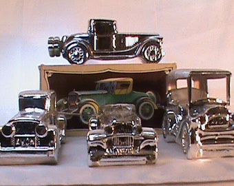 4 Vintage 1970's AVON Silver Coated Glass Automobile Cologne Containers Touring "T" Sterling Six Silver Duesenberg
