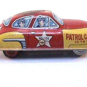 Vintage TRADE MARK Modern Toys Red Police Car Tin Toy As Found