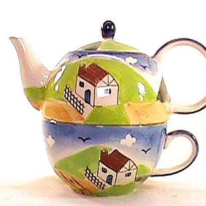 Juego de té apilable vintage de 3 piezas HERMAN DODGE And SONS para 1 tetera y taza. Sin astillas, sin grietas, sin manchas.