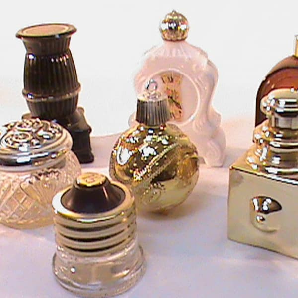 7 Vintage AVON Decorative Glass Bottles Pot Belly Stove Bubble Bath Deep Woods Right Connection