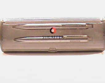 Vintage SHEAFFER Juego De Bolígrafo Y Lápiz De Plata En Estuche Original Grabado CASTO