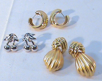 3-Vintage Pairs MONET Silver Gold Earrings