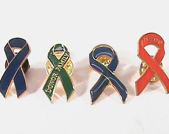 4-Vintage Blue Red Green Ribbon Lapel Pins MADD Donor Family