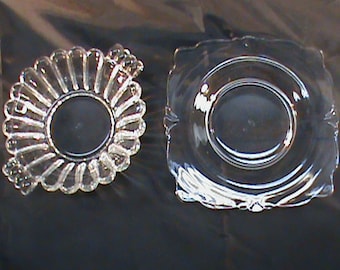 Vintage HEISEY 6 1/2 Inch Crystolite Clear Glass Bowl And 7 Inch Empress Clear Glass Square Salad Plate No Chips No Cracks