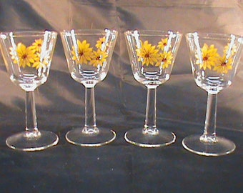 4-Vintage 5 1/4 Inch Sunflower Stemware No Chips No Cracks