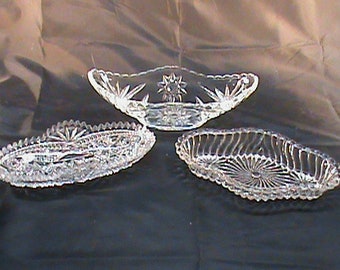 3-Vintage Clear Pressed Glass  Candy Dishes 2-8 Inch Dishes And 1-9 Inch Dish No Chips No Cracks