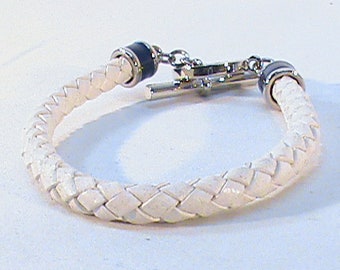 Vintage 7 Inch White Leather Braided RALPH LAUREN Bracelet