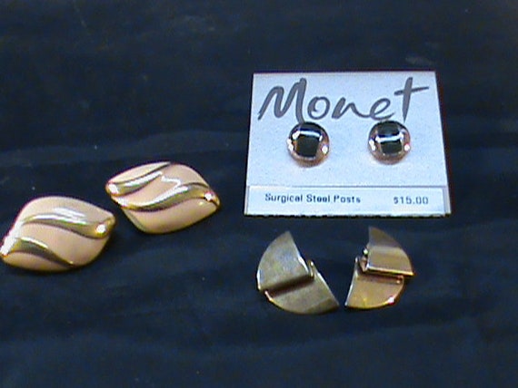 3-Vintage Sets MONET Signed Pierced Backed Earrin… - image 1
