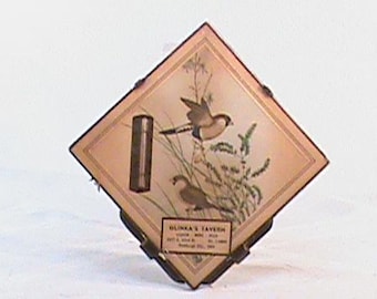 Vintage 5x5 Local Advertising Reverse Painted Thermometer GLINKA TAVERN Newburg Hts Ohio No Chips No Cracks Working