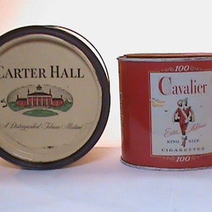 2-Vintage Tobacco Tins-Carter Hall Tobacco Mixture Tin And Cavalier King Size Cigarette Tin