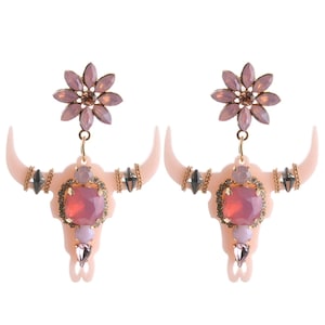 Bull Horn Earring Soft Pink Resin Earring Big Earring For Woman Crystal Large  FREE US Shipping