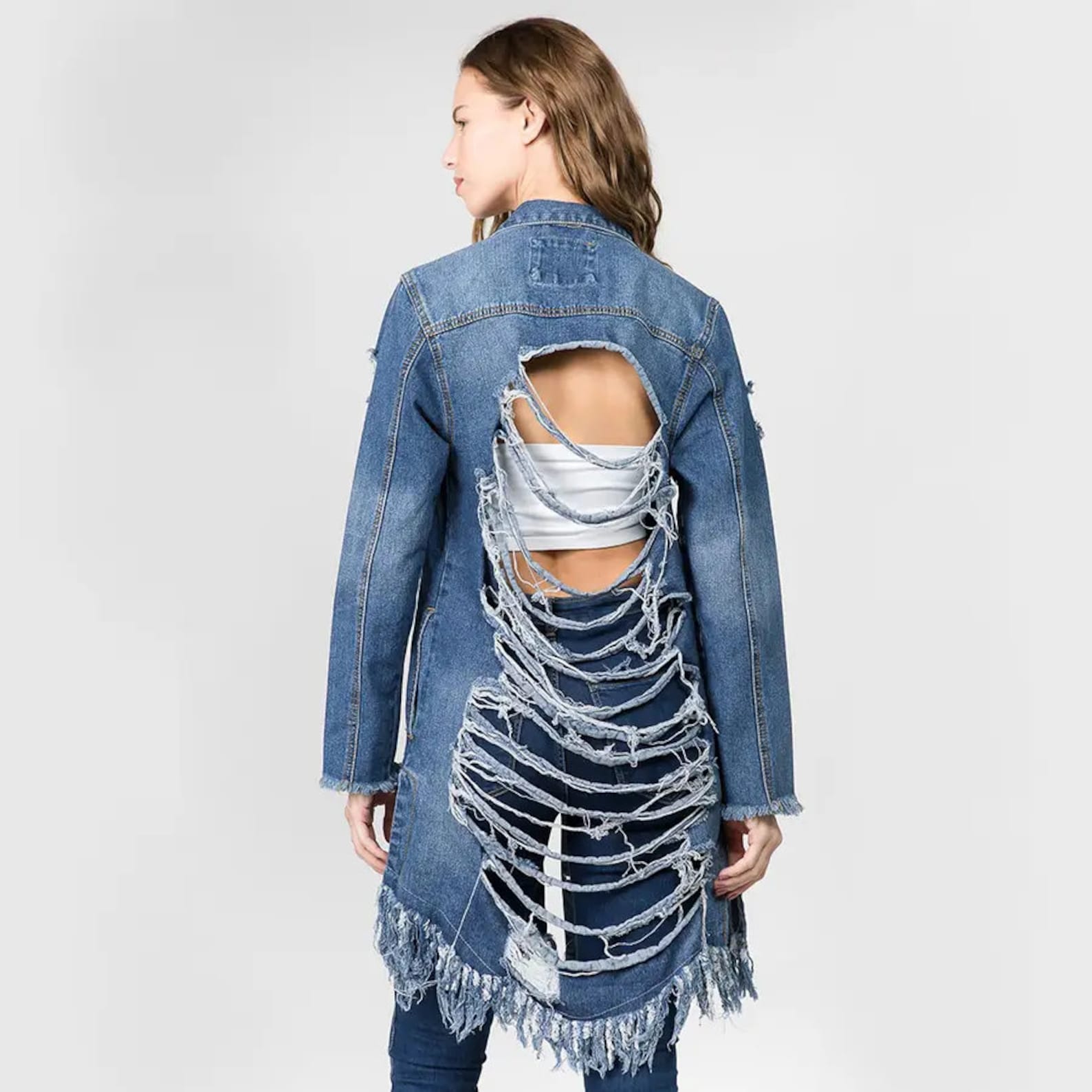 shredded denim jacket