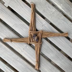 St. Brigid&#39;s Cross with Crystal, Imbolc Ornament, Celtic Festival, Home Protection from Evil, Hunger and Fire