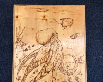 Octopus burn art pyrography