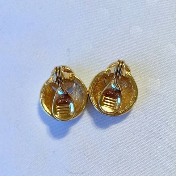 Monet vintage earrings enamel with rhinestones 19… - image 6