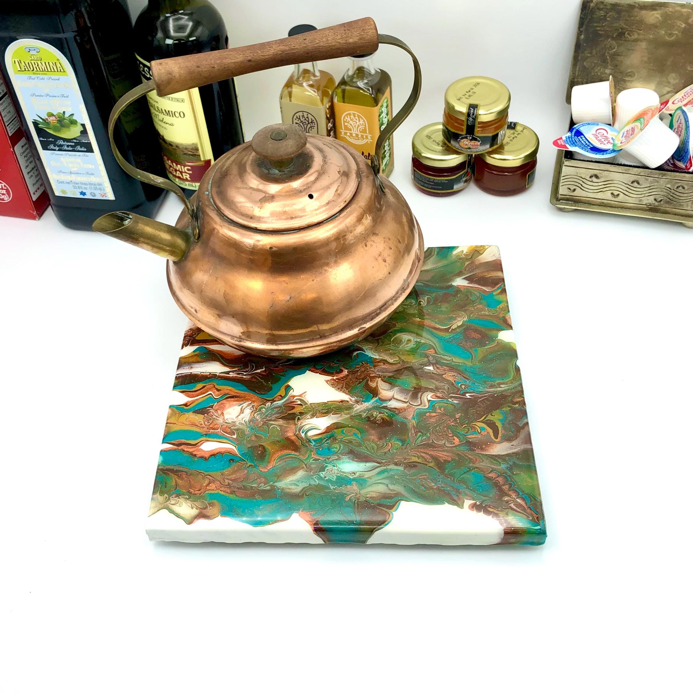 8x8” Quarry Tile Art Trivet, Use & Display Decor Potholder, Leave on ...